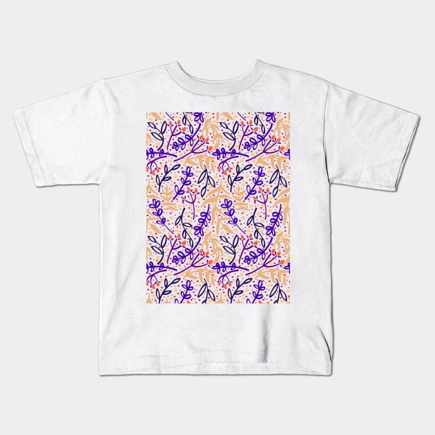 Botanicals and Dots - Hand Drawn Design - Pink, Purple, Orange, Black Kids T-Shirt by GenAumonier